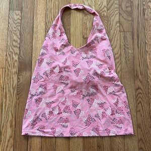 The Limited Halter Top Vintage Pink Shelf Bra Floral Abstract L McBling y2k‎